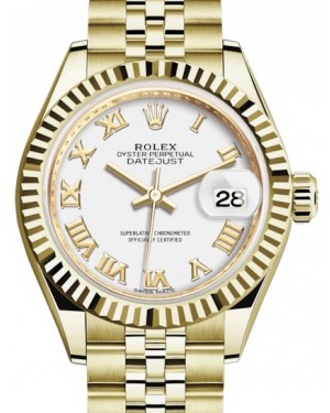 Rolex Lady Datejust 28 Yellow Gold White Roman Dial & Fluted Bezel Jubilee Bracelet 279178 - BRAND NEW