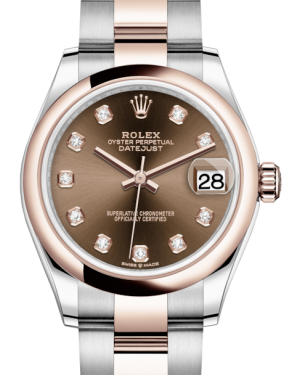 Rolex Lady-Datejust 31 Rose Gold/Steel Chocolate Diamond Dial & Smooth Domed Bezel Oyster Bracelet 278241 - BRAND NEW