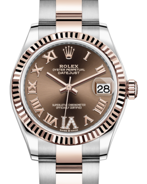 Rolex Lady-Datejust 31 Rose Gold/Steel Chocolate Roman Diamond VI Dial & Fluted Bezel Oyster Bracelet 278271 - BRAND NEW