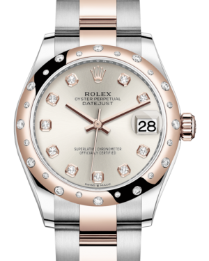Rolex Lady-Datejust 31 Rose Gold/Steel Silver Diamond Dial & Domed Set with Diamonds Bezel Oyster Bracelet 278341RBR - BRAND NEW