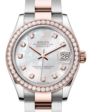 Rolex Lady-Datejust 31 Rose Gold/Steel White Mother of Pearl Diamond Dial & Diamond Bezel Oyster Bracelet 278381RBR - BRAND NEW
