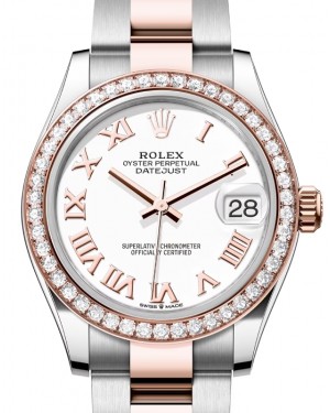 Rolex Lady-Datejust 31 Rose Gold/Steel White Roman Dial & Diamond Bezel Oyster Bracelet 278381RBR - BRAND NEW