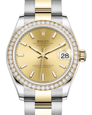 Rolex Lady-Datejust 31 Yellow Gold/Steel Champagne Index Dial & Diamond Bezel Oyster Bracelet 278383RBR - BRAND NEW