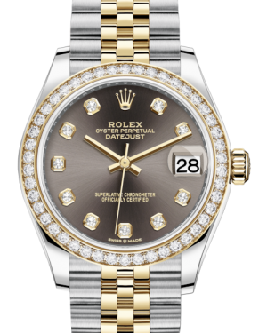 Rolex Lady-Datejust 31 Yellow Gold/Steel Dark Grey Diamond Dial & Diamond Bezel Jubilee Bracelet 278383RBR - BRAND NEW