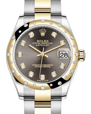 Rolex Lady-Datejust 31 Yellow Gold/Steel Dark Grey Diamond Dial & Domed Set with Diamonds Bezel Oyster Bracelet 278343RBR - BRAND NEW