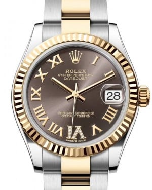 Rolex Lady-Datejust 31 Yellow Gold/Steel Dark Grey Roman Diamond VI Dial & Fluted Bezel Oyster Bracelet 278273 - BRAND NEW