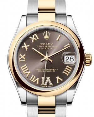 Rolex Lady-Datejust 31 Yellow Gold/Steel Dark Grey Roman Diamond VI Dial & Smooth Domed Bezel Oyster Bracelet 278243 - BRAND NEW