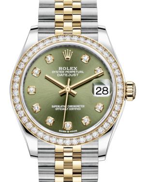Rolex Lady-Datejust 31 Yellow Gold/Steel Olive Green Diamond Dial & Diamond Bezel Jubilee Bracelet 278383RBR - BRAND NEW