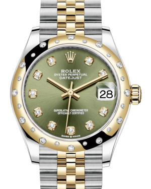 Rolex Lady-Datejust 31 Yellow Gold/Steel Olive Green Diamond Dial & Domed Set with Diamonds Bezel Jubilee Bracelet 278343RBR - BRAND NEW