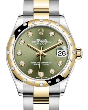 Rolex Lady-Datejust 31 Yellow Gold/Steel Olive Green Diamond Dial & Domed Set with Diamonds Bezel Oyster Bracelet 278343RBR - BRAND NEW