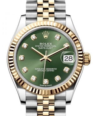 Rolex Lady-Datejust 31 Yellow Gold/Steel Olive Green Diamond Dial & Fluted Bezel Jubilee Bracelet 278273 - BRAND NEW