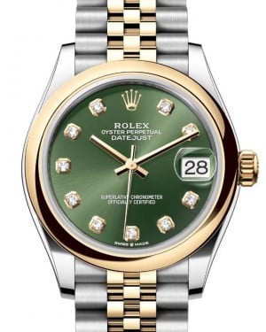 Rolex Lady-Datejust 31 Yellow Gold/Steel Olive Green Diamond Dial & Smooth Domed Bezel Jubilee Bracelet 278243 - BRAND NEW