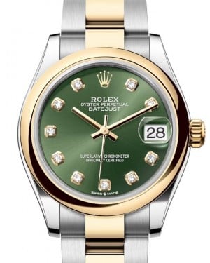 Rolex Lady-Datejust 31 Yellow Gold/Steel Olive Green Diamond Dial & Smooth Domed Bezel Oyster Bracelet 278243 - BRAND NEW