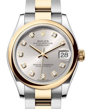 Rolex Lady-Datejust 31 Yellow Gold/Steel Silver Diamond Dial & Smooth Domed Bezel Oyster Bracelet 278243 - BRAND NEW
