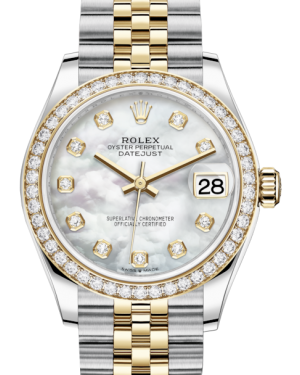 Rolex Lady-Datejust 31 Yellow Gold/Steel White Mother of Pearl Diamond Dial & Diamond Bezel Jubilee Bracelet 278383RBR - BRAND NEW