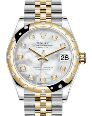 Rolex Lady-Datejust 31 Yellow Gold/Steel White Mother of Pearl Diamond Dial & Domed Set with Diamonds Bezel Jubilee Bracelet 278343RBR - BRAND NEW