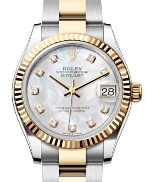 Rolex Lady-Datejust 31 Yellow Gold/Steel White Mother of Pearl Diamond Dial & Fluted Bezel Oyster Bracelet 278273 - BRAND NEW