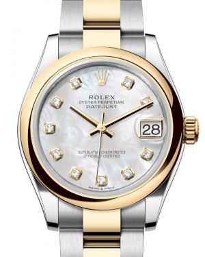 Rolex Lady-Datejust 31 Yellow Gold/Steel White Mother of Pearl Diamond Dial & Smooth Domed Bezel Oyster Bracelet 278243 - BRAND NEW