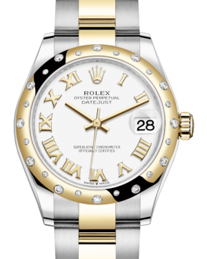 Rolex Lady-Datejust 31 Yellow Gold/Steel White Roman Dial & Domed Set with Diamonds Bezel Oyster Bracelet 278343RBR - BRAND NEW