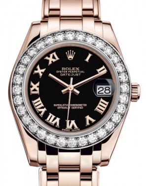 Rolex Pearlmaster 34 Rose Gold Black Roman Dial & Diamond Bezel Pearlmaster Bracelet 81285 - BRAND NEW