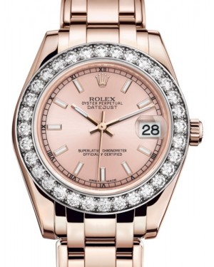 Rolex Pearlmaster 34 Rose Gold Pink Index Dial & Diamond Bezel Pearlmaster Bracelet 81285 - BRAND NEW