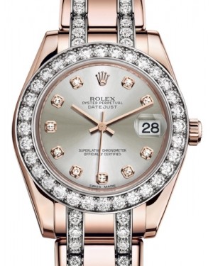 Rolex Pearlmaster 34 Rose Gold Silver Diamond Dial & Diamond Bezel Diamond Set Pearlmaster Bracelet 81285 - BRAND NEW