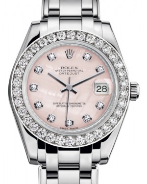 Rolex Pearlmaster 34 White Gold Pink Mother of Pearl Diamond Dial & Diamond Bezel Pearlmaster Bracelet 81299 - BRAND NEW