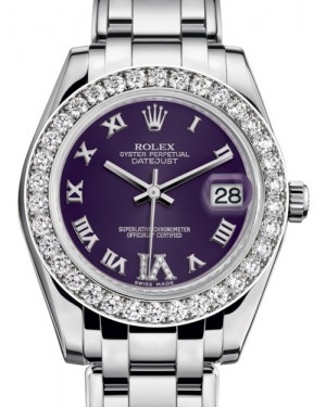Rolex Pearlmaster 34 White Gold Purple Roman & Diamond VI Dial & Diamond Bezel Pearlmaster Bracelet 81299 - BRAND NEW