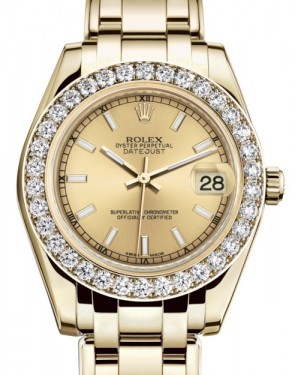 Rolex Pearlmaster 34 Yellow Gold Champagne Index Dial & Diamond Bezel Pearlmaster Bracelet 81298 - BRAND NEW