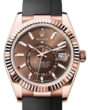Rolex Sky-Dweller Rose Gold Chocolate Index Dial Oysterflex  Rubber Strap 336235 - BRAND NEW