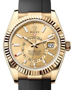 Rolex Sky-Dweller Yellow Gold Champagne Index Dial Oysterflex Rubber Strap 336238 - BRAND NEW