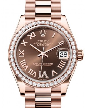 Rolex Datejust 31 Rose Gold Chocolate Roman Dial & Diamond Bezel President Bracelet 278285RBR - BRAND NEW