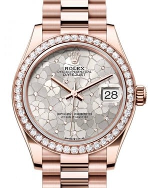 Rolex Datejust 31 Rose Gold Silver Floral Motif Dial & Diamond Bezel President Bracelet 278285RBR - BRAND NEW