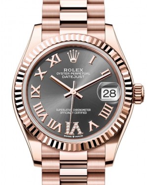 Rolex Datejust 31 Rose Gold Slate Roman Dial & Fluted Bezel President Bracelet 278275 - BRAND NEW