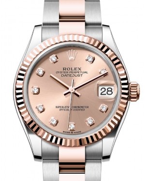 Rolex Datejust 31 Rose Gold/Steel Rose Diamond Dial & Fluted Bezel Oyster Bracelet 278271 - BRAND NEW