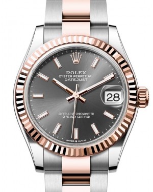 Rolex Datejust 31 Rose Gold/Steel Slate Index Dial & Fluted Bezel Oyster Bracelet 278271 - BRAND NEW