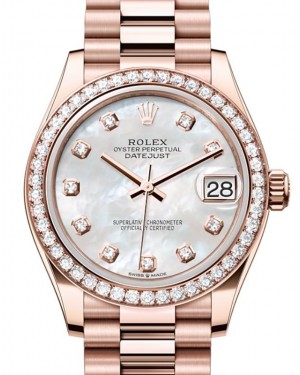 Rolex Datejust 31 Rose Gold White Mother of Pearl Dial & Diamond Bezel President Bracelet 278285RBR - BRAND NEW