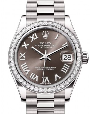 Rolex Datejust 31 White Gold Dark Grey Roman Dial & Diamond Bezel President Bracelet 278289RBR - BRAND NEW