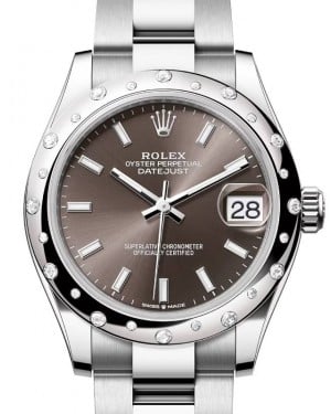 Rolex Datejust 31 White Gold/Steel Dark Grey Index Dial & Diamond Bezel Oyster Bracelet 278344RBR - BRAND NEW