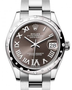 Rolex Datejust 31 White Gold/Steel Dark Grey Roman VI Diamond Dial & Bezel Oyster Bracelet 278344RBR - BRAND NEW