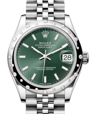 Rolex Datejust 31 White Gold/Steel Mint Green Index Dial & Diamond Bezel Jubilee Bracelet 278344RBR - BRAND NEW