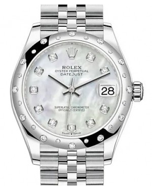 Rolex Datejust 31 White Gold/Steel White Mother Of Pearl Diamond Dial & Diamond Bezel Jubilee Bracelet 278344RBR - BRAND NEW
