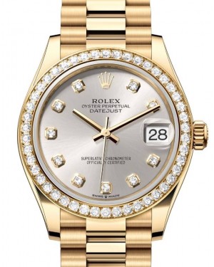 Rolex Datejust 31 Yellow Gold Silver Dial & Diamond Bezel President Bracelet 278288RBR - BRAND NEW