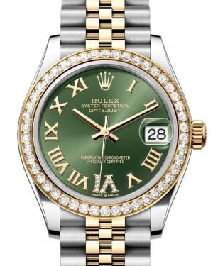 Rolex Datejust 31 Yellow Gold/Steel Olive Green Roman Dial & Diamond Bezel Jubilee Bracelet 278383RBR - BRAND NEW