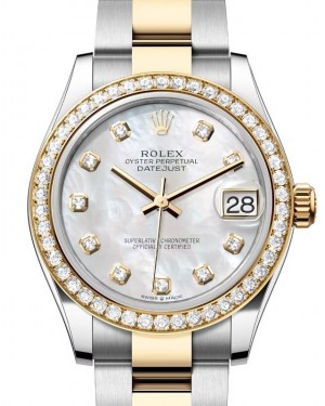 Rolex Datejust 31 Yellow Gold/Steel White Mother of Pearl Dial & Diamond Bezel Oyster Bracelet 278383RBR - BRAND NEW