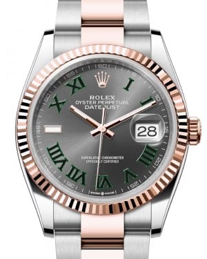 Rolex Datejust 36 Rose Gold/Steel "Wimbledon" Slate Roman Dial & Fluted Bezel Oyster Bracelet 126231 - BRAND NEW