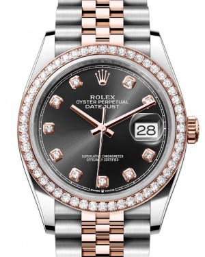 Rolex Datejust 36 Rose Gold/Steel Bright Black Diamond Dial & Diamond Bezel Jubilee Bracelet 126281RBR - BRAND NEW