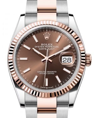 Rolex Datejust 36 Rose Gold/Steel Chocolate Index Dial & Fluted Bezel Oyster Bracelet 126231 - BRAND NEW