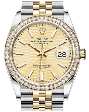 Rolex Datejust 36 Yellow Gold/Steel Golden Fluted Motif Dial Diamond Bezel Jubilee Bracelet 126283RBR - BRAND NEW