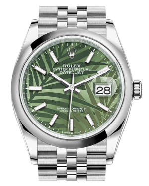 Rolex Datejust 36 Stainless Steel Green Palm Motif Dial Domed Bezel Jubilee Bracelet 126200 - BRAND NEW